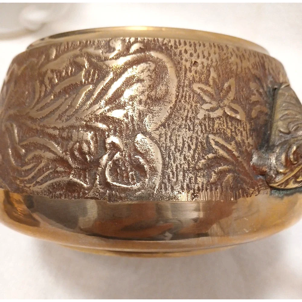 Exotic Copper Sauce Pot Wood Handle Hammered Design Fondue Party Vintage Patina